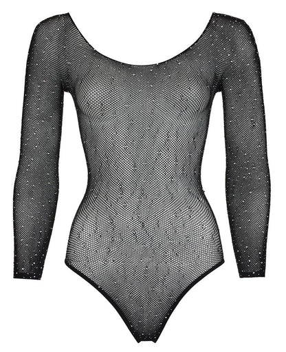 Body string à manches longues en résille avec strass 
