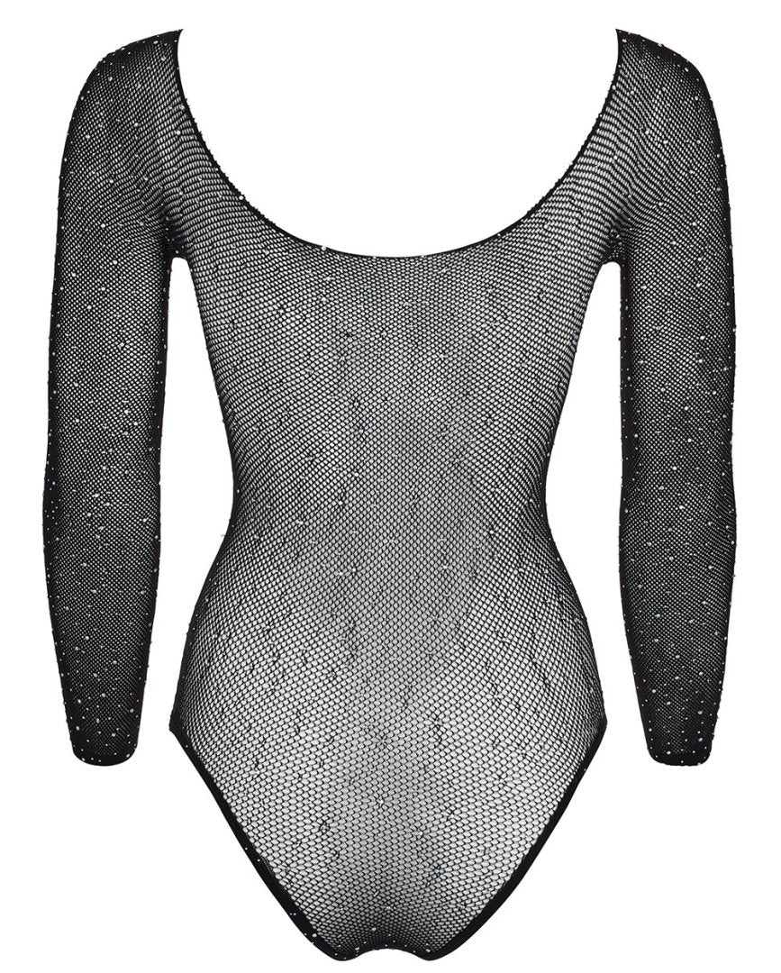 Body string à manches longues en résille avec strass 