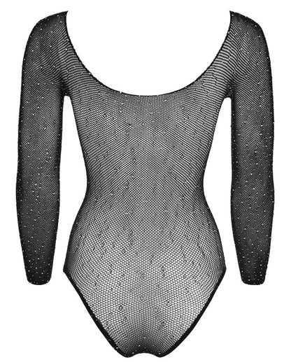 Body string à manches longues en résille avec strass 