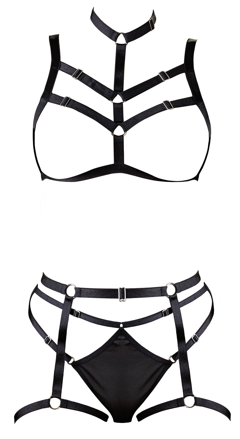 Ensemble soutien-gorge harnais et string porte-jarretelles