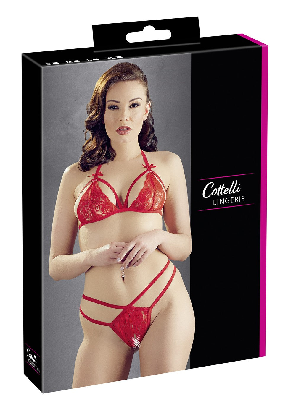 Soutien-gorge en dentelle rouge avec bonnets détachables et string