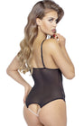 Body string en dentelle et résille noire avec perles à l'entrejambe 