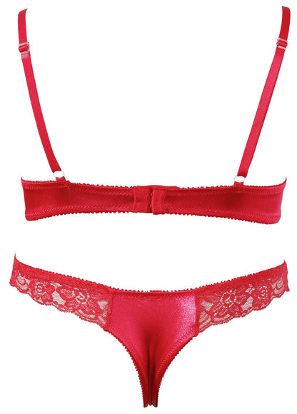 Soutien-gorge demi seins avec armatures et son string ouvert