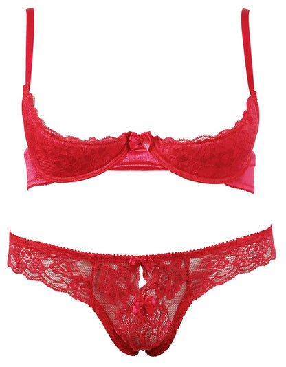 Soutien-gorge demi seins avec armatures et son string ouvert