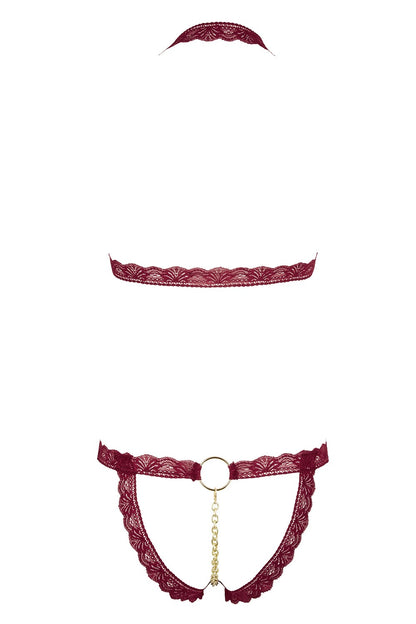 Soutien-gorge ouvert et string rouge à larges bandes sexy