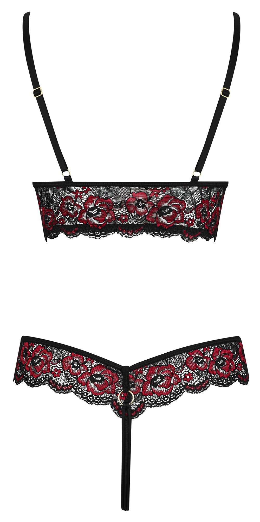 Body string en dentelle florale bicolore et résille 