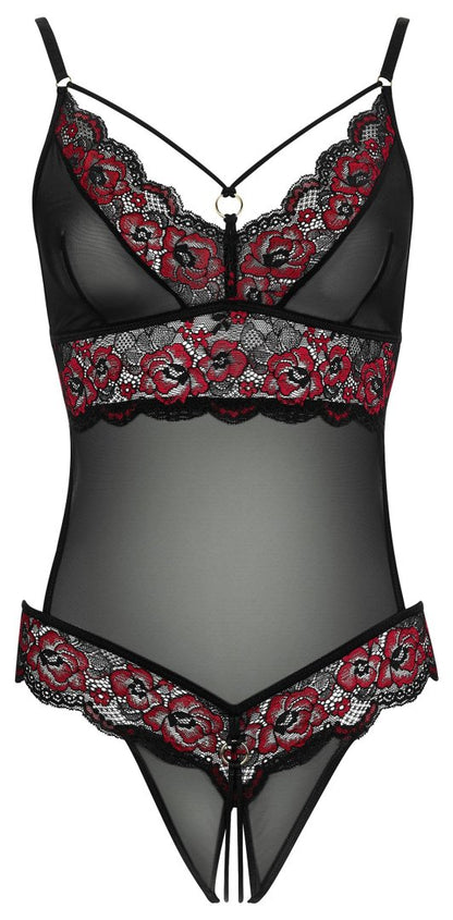 Body string en dentelle florale bicolore et résille 
