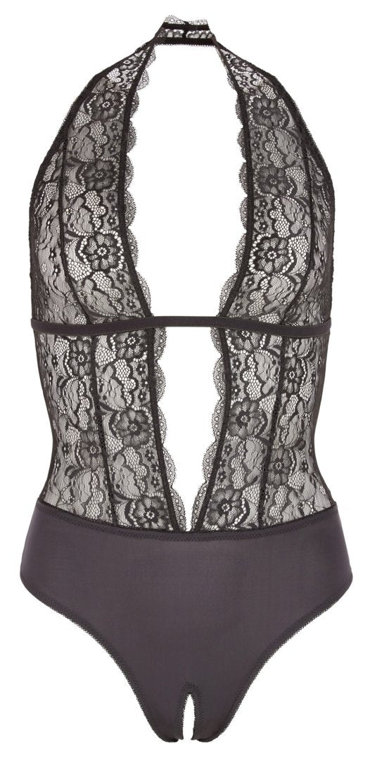 Body en dentelle noire, ouvert à l'entrejambe 