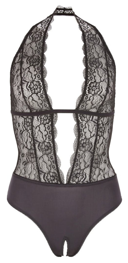 Body en dentelle noire, ouvert à l'entrejambe 