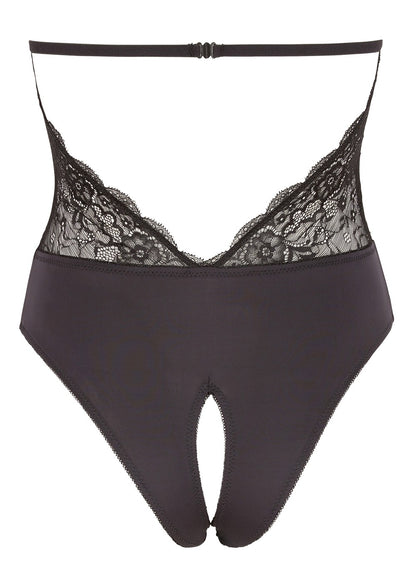 Body en dentelle noire, ouvert à l'entrejambe 