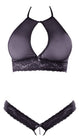 Soutien-gorge bandeau, en dentelle et résille noire et string ouvert