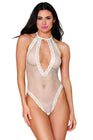 Body blanc résille et dentelle avec perles dans le dos 