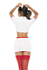 Costume infirmière 3 pièces, top avec zip fonctionnel, jupe et serre tête
