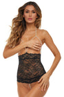 Lingerie style body en dentelle noire et perles blanches 