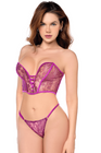 Ensemble sexy 2 pièces bustier &amp; string en dentelle satinée