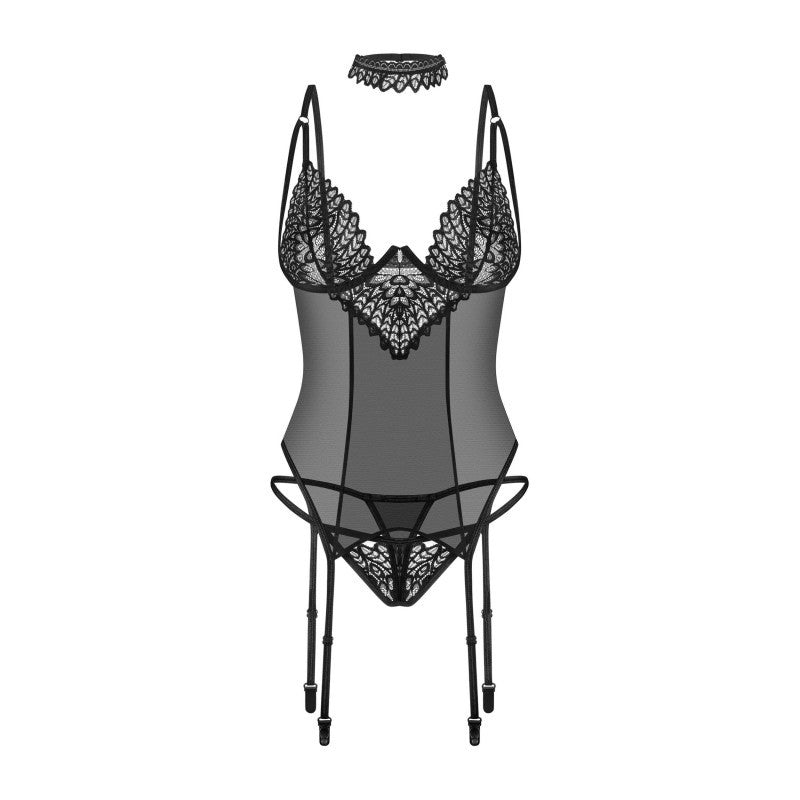 Conjunto de corsé y tanga Donarella - Negro NP