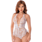 Body blanc en dentelle avec dos ouvert et encolure halter