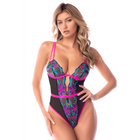 Body bleu et rose en maille transparente brodée avec sequins – Mapalé