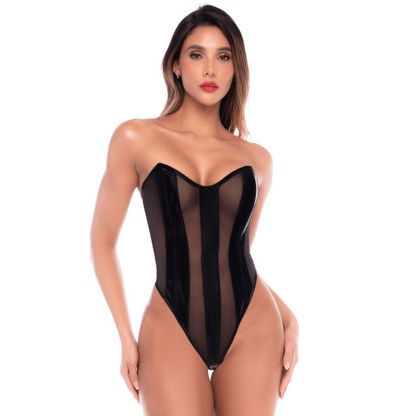 Body bustier en résille noir effet liquide avec laçage dos - Mapalé