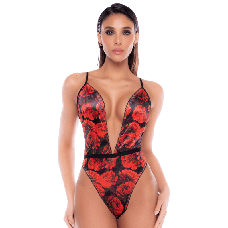 Body Imprimé Roses Rouges & Résille Noire — Mapalé