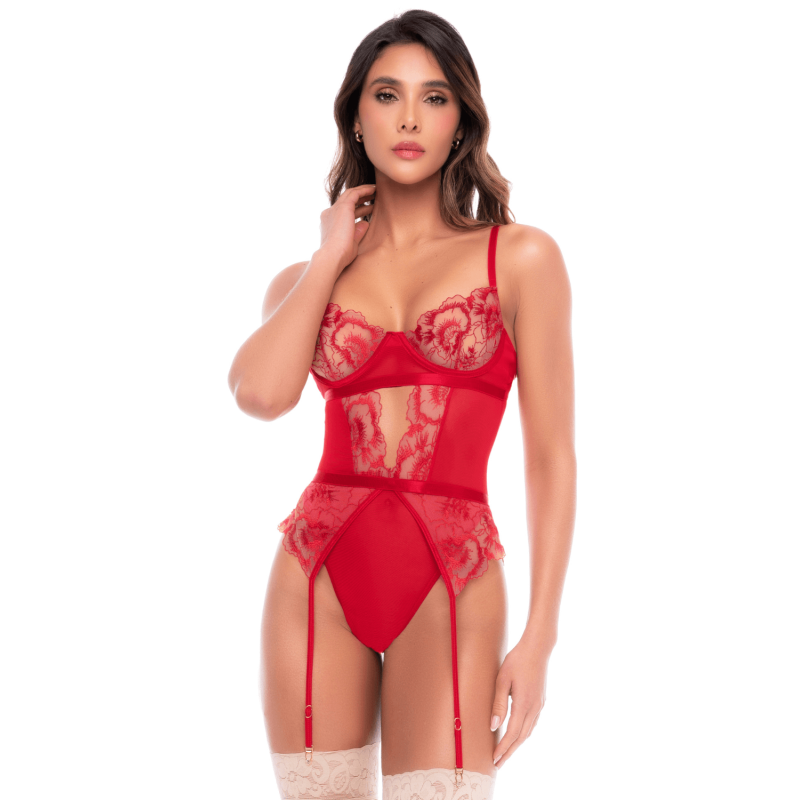 Body Résille Broderies Florales avec Jarretelles — Mapalé