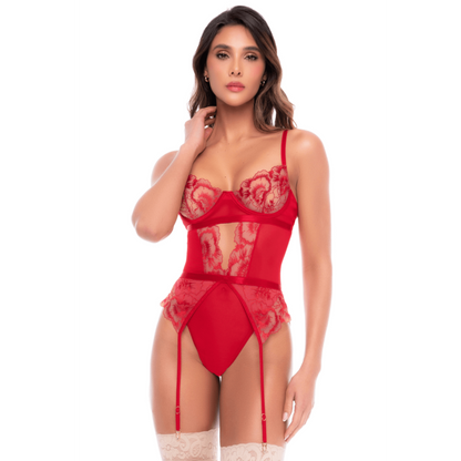 Body Résille Broderies Florales avec Jarretelles — Mapalé