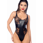 Body sexy noir dentelle & similicuir