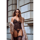 Ensemble 2 Pièces Bustier Dentelle & Résille Noir avec Jarretelles — Mapalé