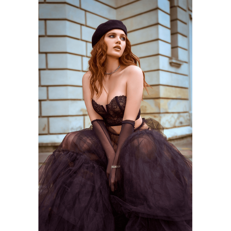 Ensemble 2 pièces bustier en dentelle et string noir - Mapalé