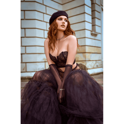 Ensemble 2 pièces bustier en dentelle et string noir - Mapalé