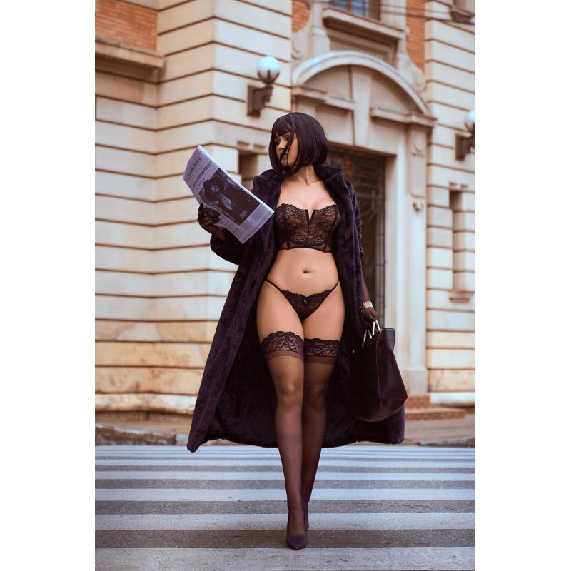 Ensemble 2 pièces bustier en dentelle et string noir - Mapalé