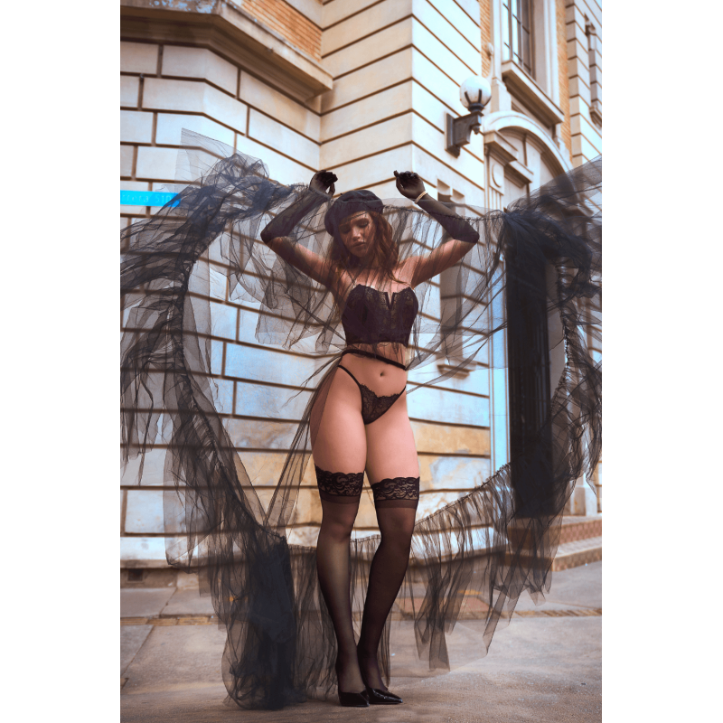 Ensemble 2 pièces bustier en dentelle et string noir - Mapalé