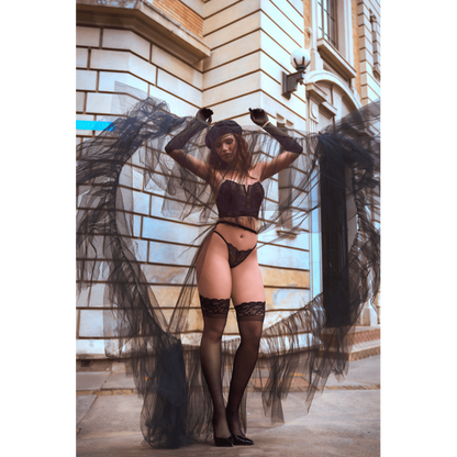 Ensemble 2 pièces bustier en dentelle et string noir - Mapalé