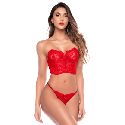 Ensemble 2 pièces bustier en dentelle rouge et string - Mapalé