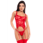 Ensemble 2 pièces rouge avec bustier en dentelle et jarretelles - Mapalé