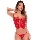Ensemble 2 Pièces Bustier Corset Broderies Sequins Rouge Écarlate — Mapalé