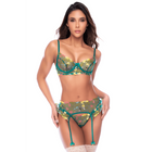 Ensemble Lingerie 3 Pièces Broderies Florales & Porte-Jarretelles — Mapalé