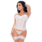 Ensemble 4 pièces blanc, bustier, string et 2 jarretières