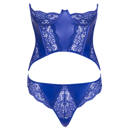 Ensemble corset bustier bleu royal avec string - Cottelli