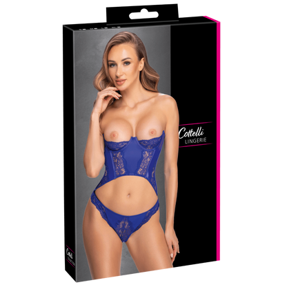 Ensemble corset bustier bleu royal avec string - Cottelli