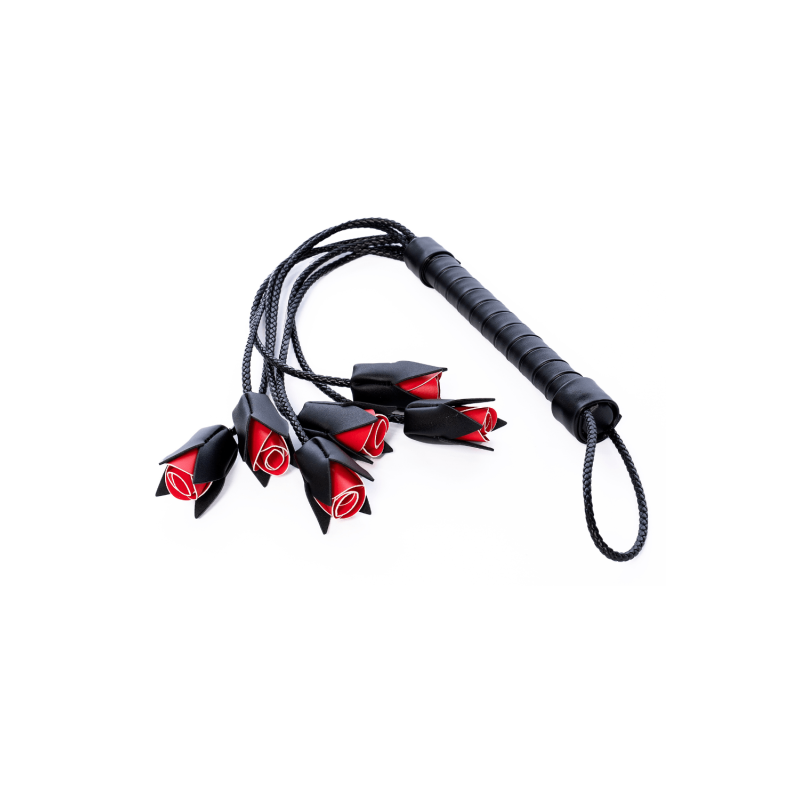 Fouet multi-lanières noir avec roses rouges décoratives - Mapalé