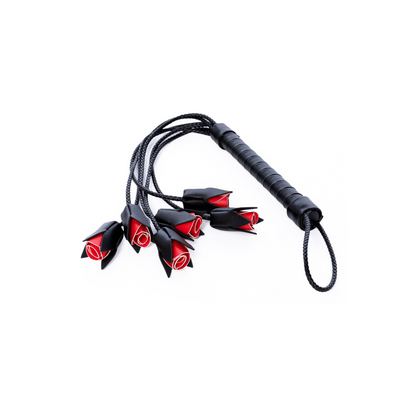 Fouet multi-lanières noir avec roses rouges décoratives - Mapalé