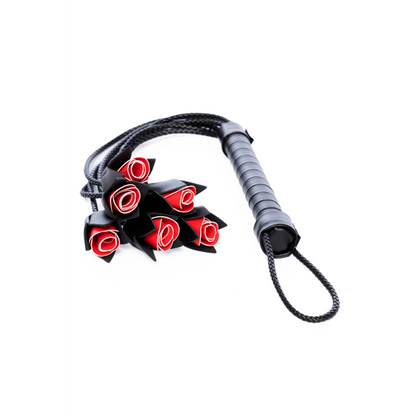 Fouet multi-lanières noir avec roses rouges décoratives - Mapalé