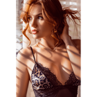 Babydoll noir en maille transparente avec dentelle imprimé animal