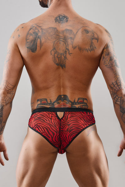 Tanga brasileño abierto a rayas rojas y negras - Regnes