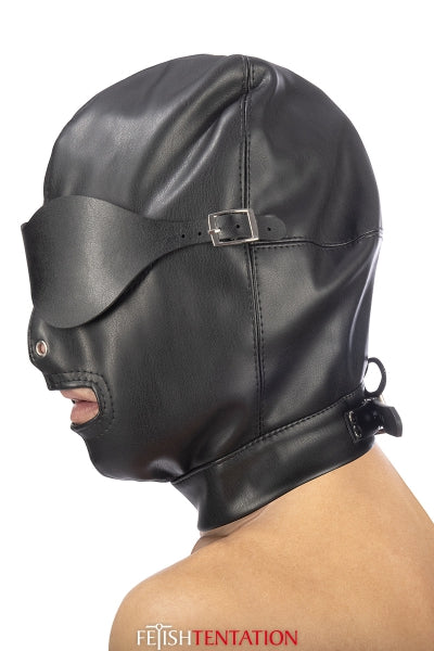 Capucha de piel sintética con venda extraíble - Fetish Tentation
