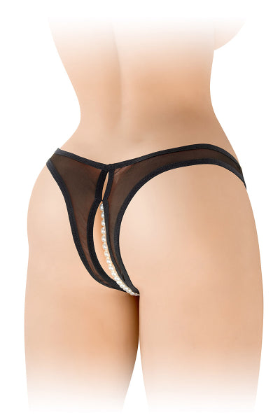 Tanga abierto con perlas Sophie - negro