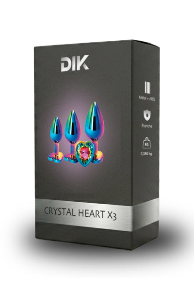 3 plugs coeur Crystal Heart métal arc-en-ciel - DIK