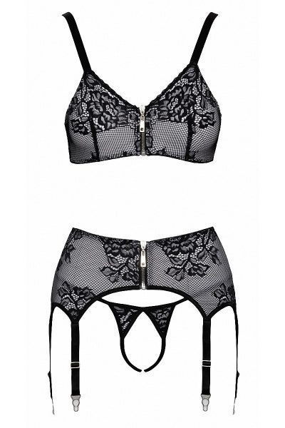 Conjunto coqueto abierto de 3 piezas gris - Cottelli Lingerie