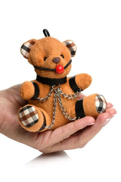 Llavero de oso de peluche amordazado